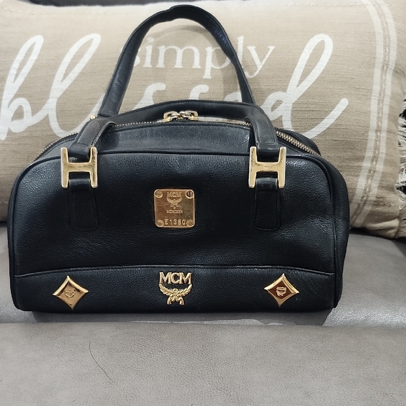 MCM Black Leather Satchel with Gold Details - Picture 1 of 14